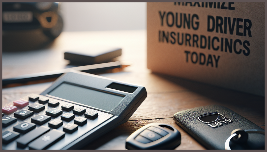 Young driver insurance discounts symbolized by a car and calculator.