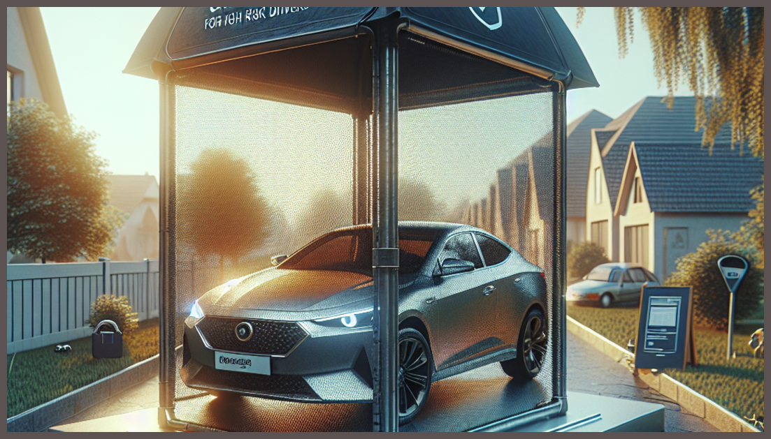 A secure car with a shield symbolizing insurance protection.