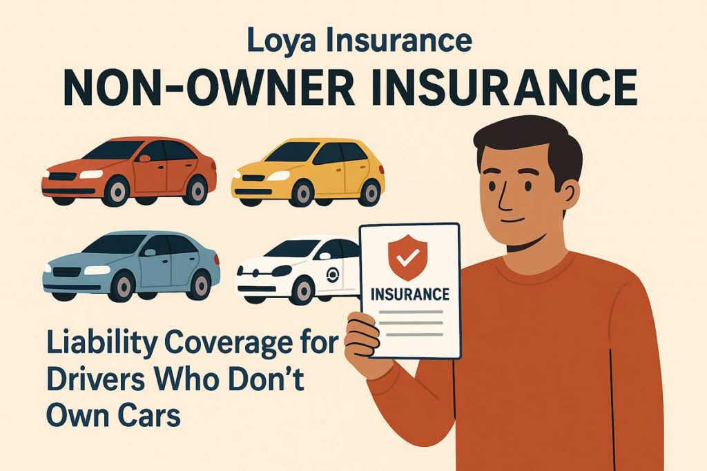 Driver reviewing a Loya Insurance non-owner car insurance policy on a tablet.