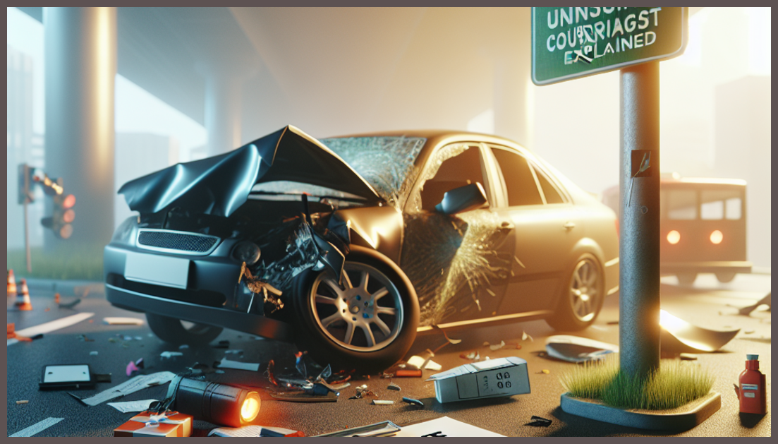 Simple diagram showing how uninsured motorist coverage pays for injuries and vehicle damage when the at-fault driver has no insurance.