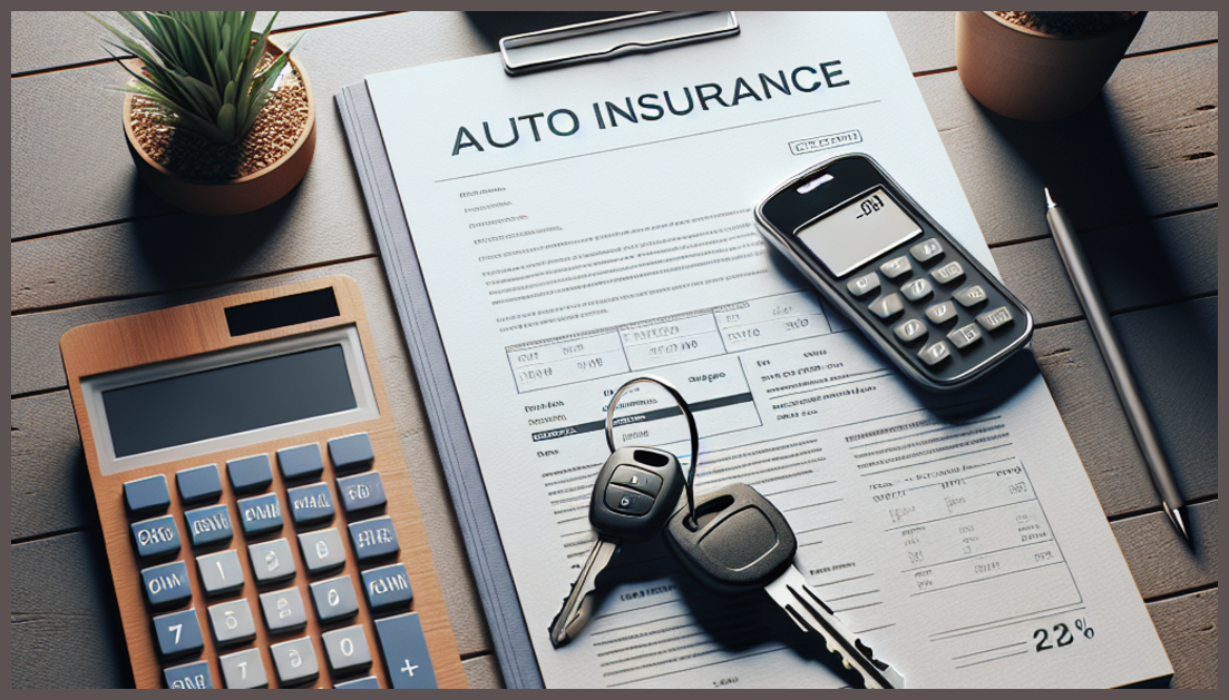 Calculator and car keys next to an auto insurance policy, representing the process of comparing high-risk car insurance costs.
