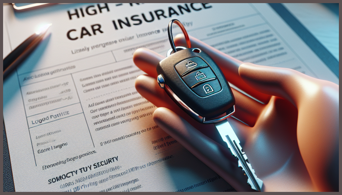 A sleek car key next to an insurance document on a table.