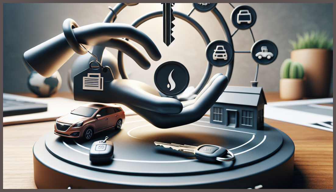 Illustration of scales balancing insurance symbols and a car.