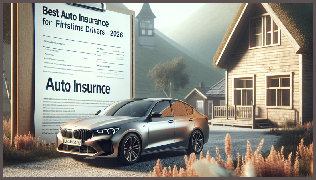 A car with an insurance shield symbol for first-time drivers comparing coverage