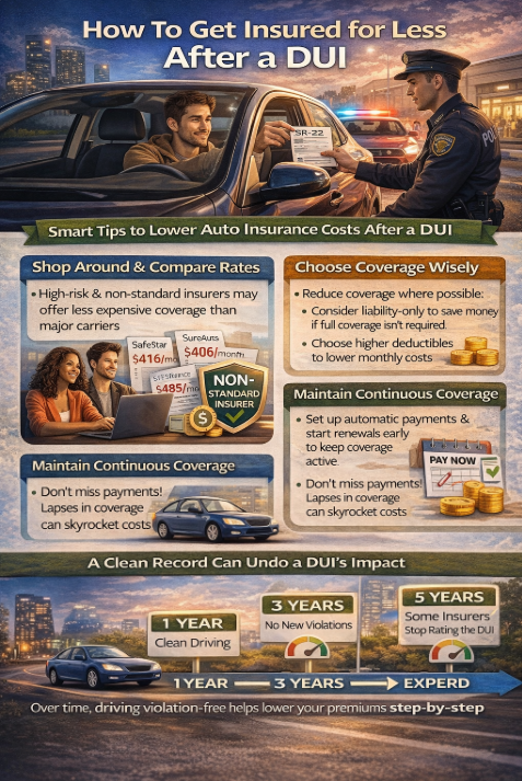 How to get insured for less after a DUI by comparing quotes, avoiding lapses, and choosing smart coverage